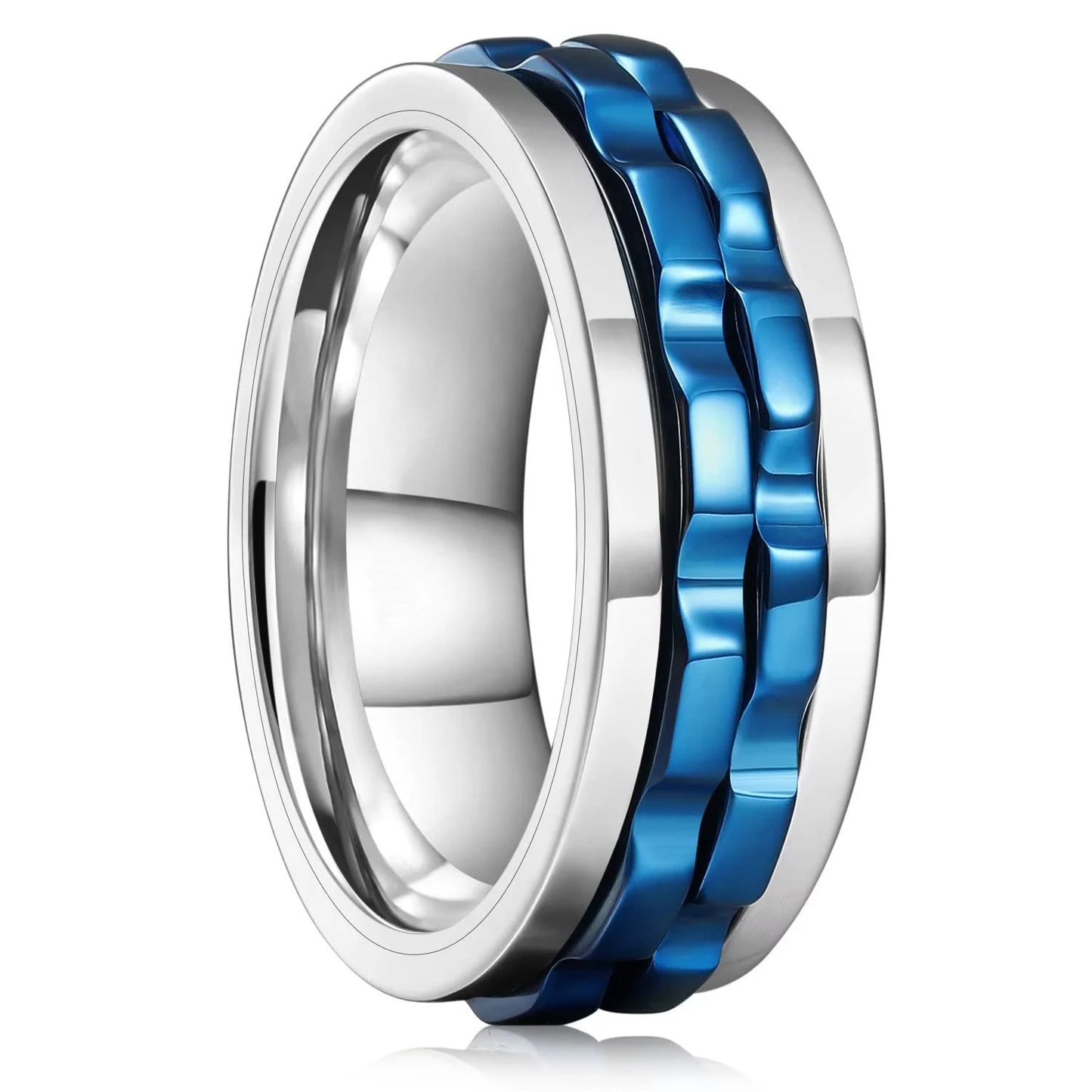 Drehbarer Edelstahl Ring mit Ketten Design für Herren