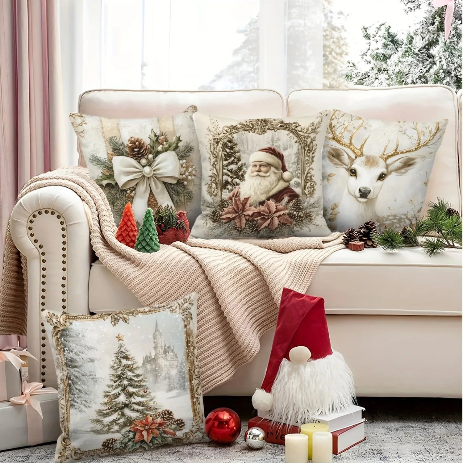 Weihnachtlicher Kissenbezug mit festlichen Motiven für Ihr Sofa