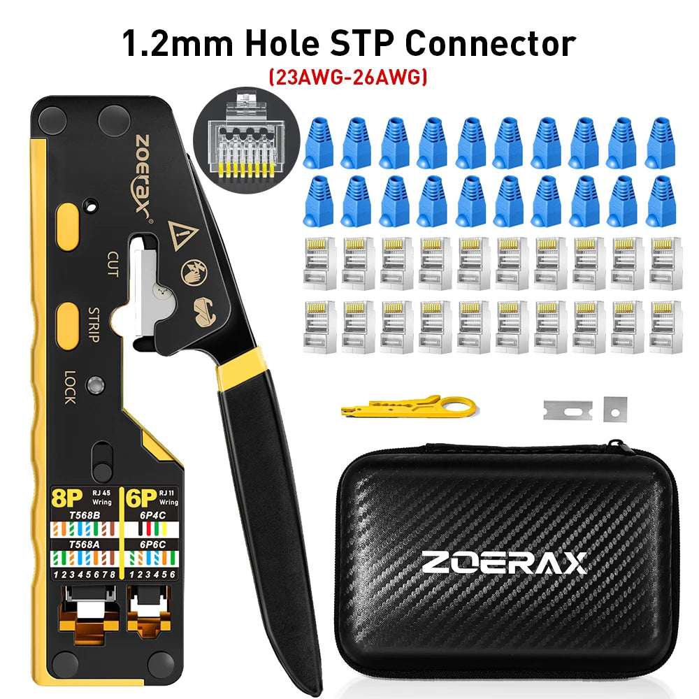 Netzwerk-Tool-Kit CAT6 Crimpwerkzeug mit 20 CAT5 CAT6 Steckern und Abdeckungen