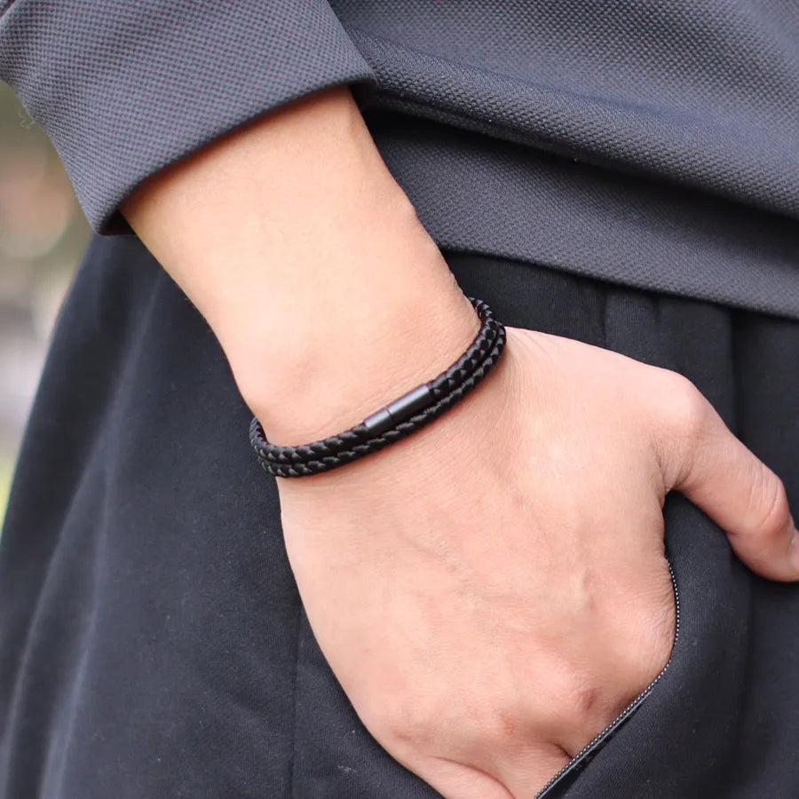 Geflochtenes Kielseil Armband für Herren Magnetisch Doppellagig Nautisch