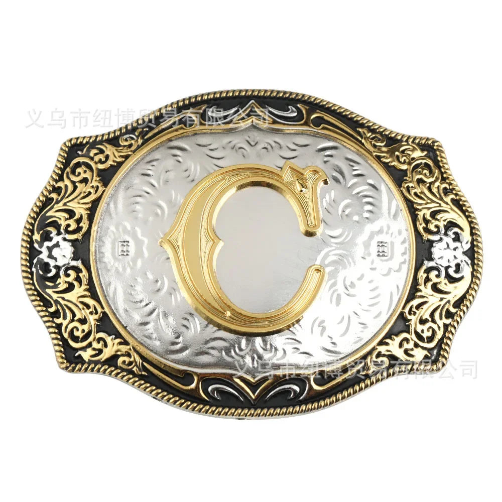 Goldfarbene Legierungs Gürtelschnalle im Western-Stil mit Buchstaben