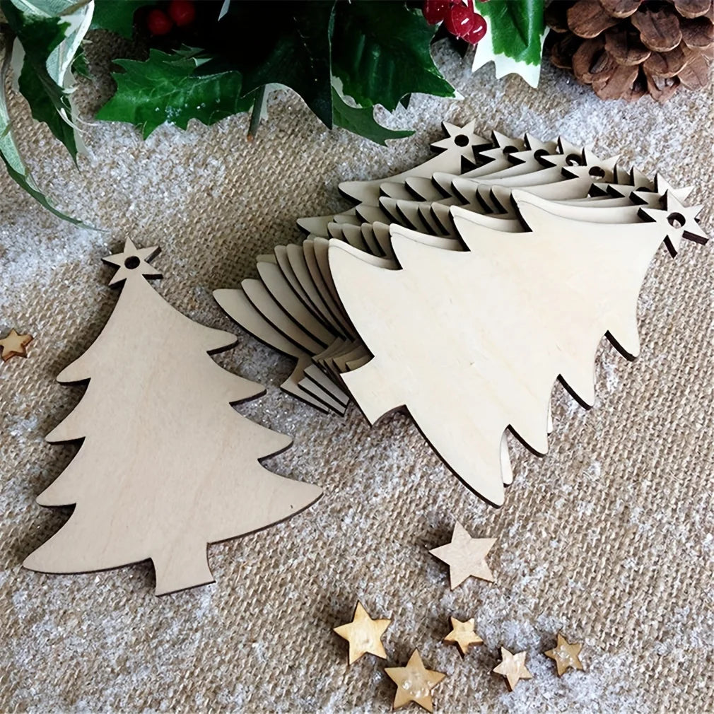 10er Set Holz Weihnachtsbaum Formen zum Basteln und Dekorieren