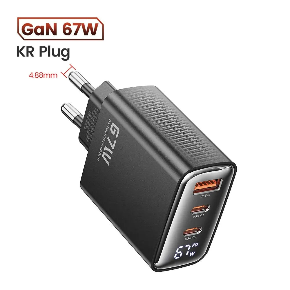 67W GaN USB-C Netzteil Digitalanzeige für Laptop, Tablet, Smartphone schnell