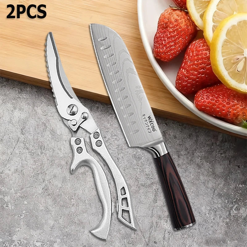 Edelstahl Santoku Küchenmesser Set mit Fischschere und scharfer Klinge