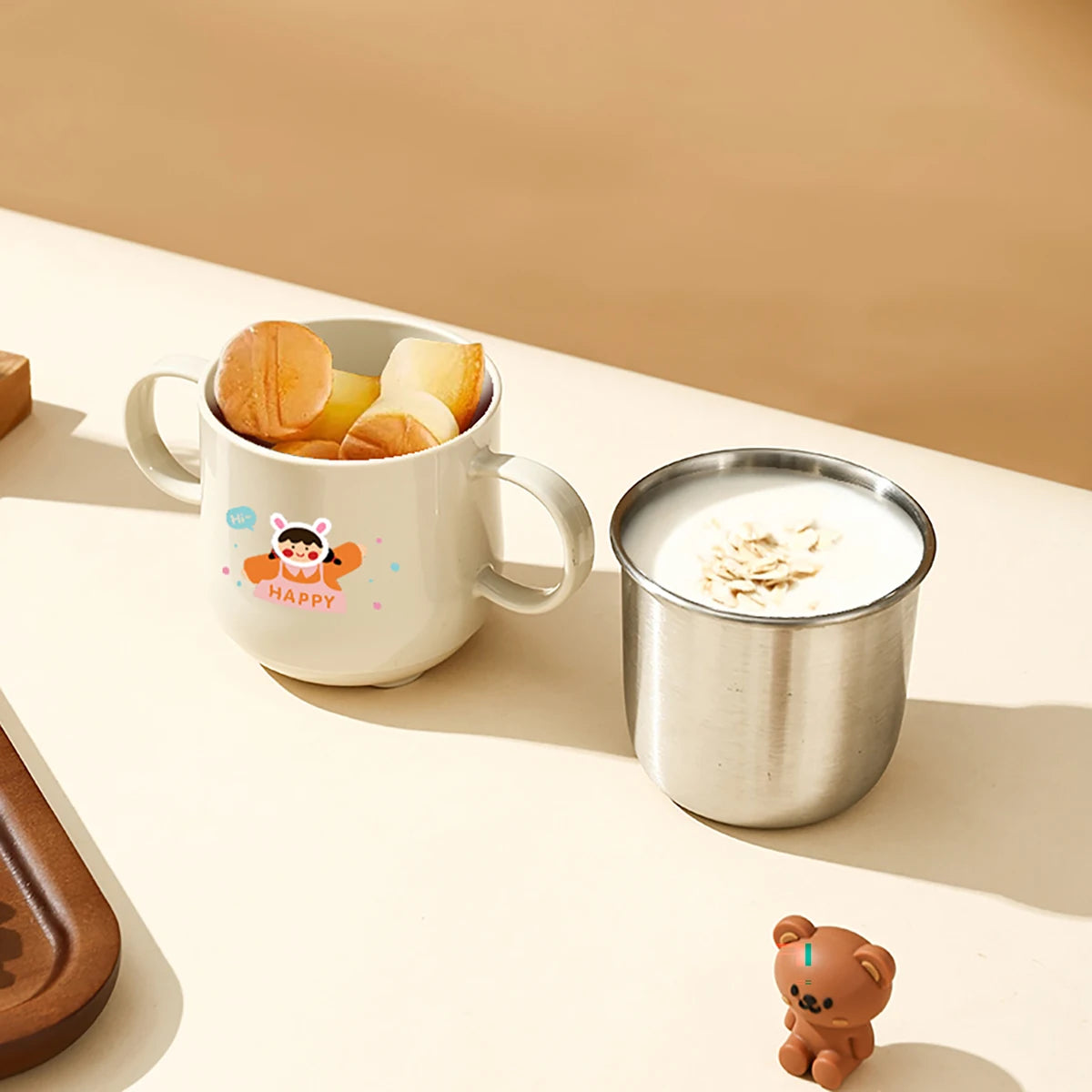 Doppelwandige Edelstahl Kaffeetasse mit Griff und abnehmbarem Mini-Becher