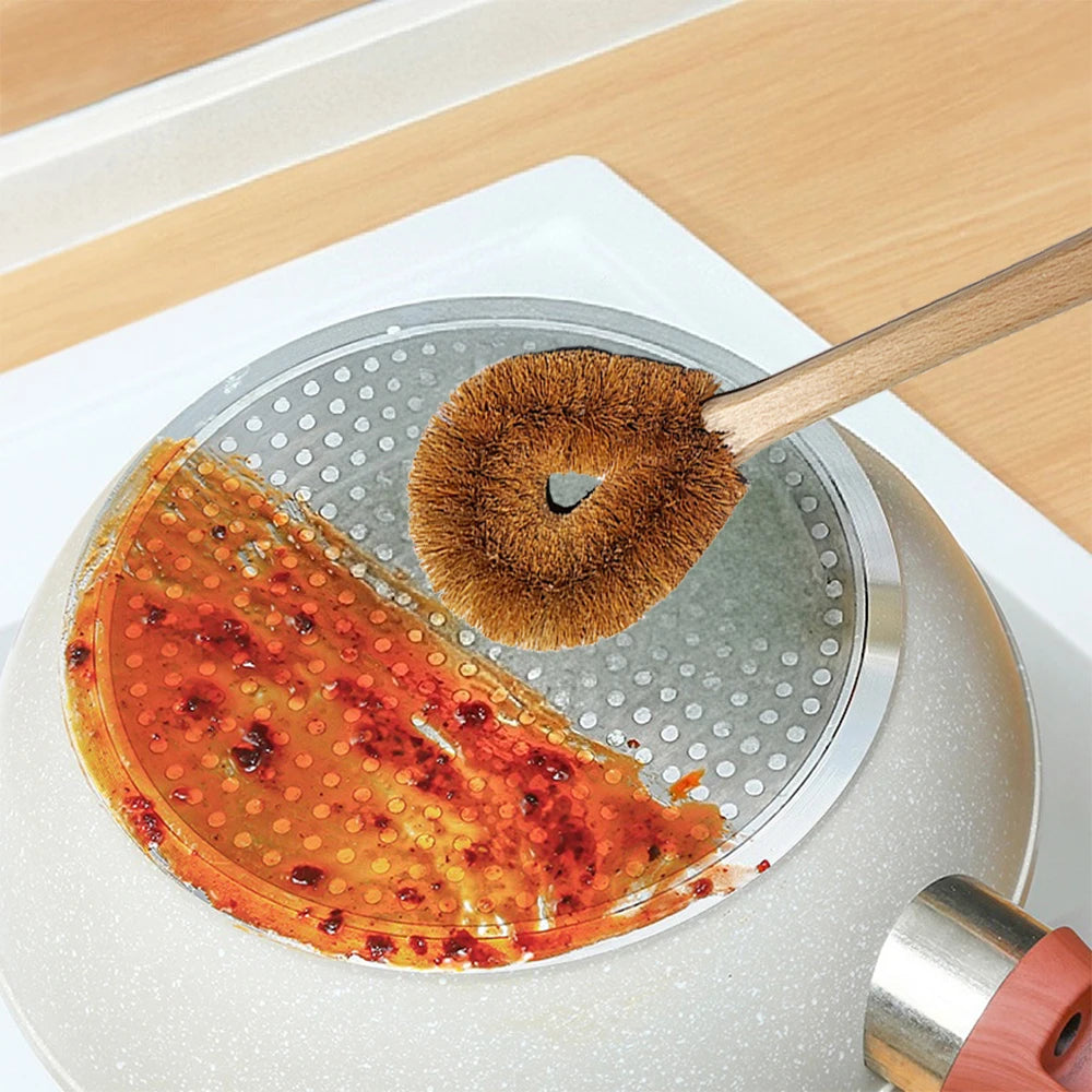 Öko Kokosfaser Geschirrbürste Bambusgriff für antihaft Pfannen Küche Bad