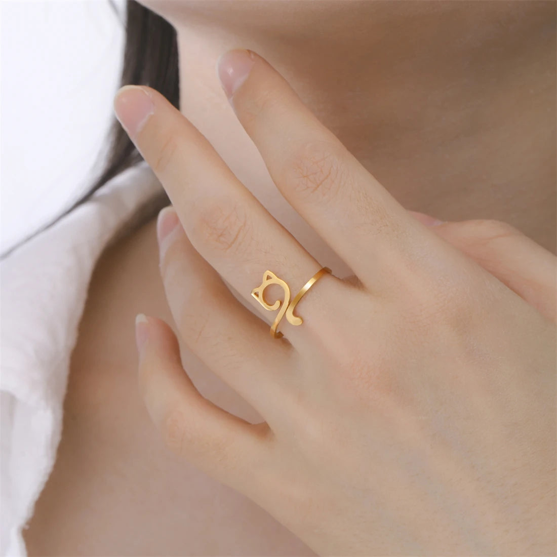 Minimalistischer Edelstahl Katzenring Damen und Mädchen verstellbar