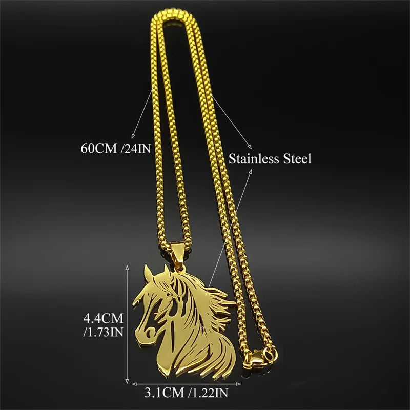 Elegante hohle Pferdekopf Anhänger Halskette aus Edelstahl