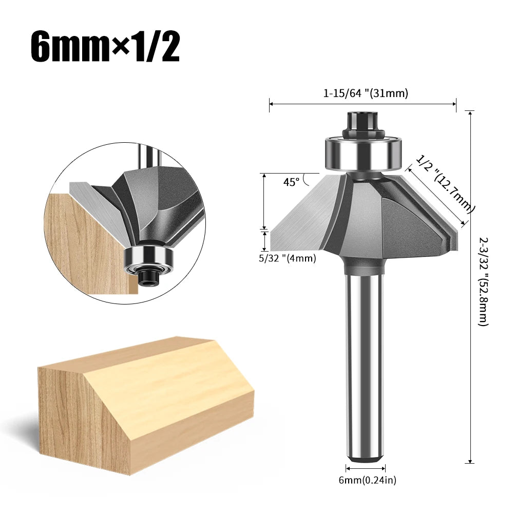 6mm und 12mm Schaft Router Bit mit 45 Grad Abschrägung für Holzfräsen