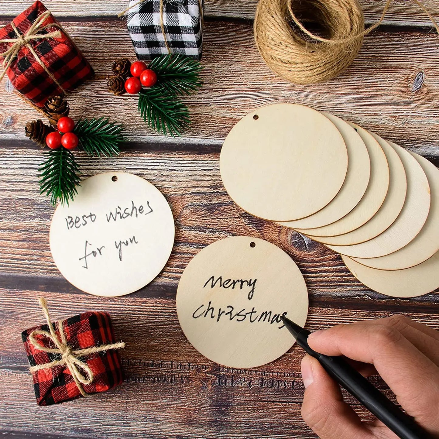 Natürliche runde Holzscheiben 7,5 cm mit Loch – 10 oder 20 Stück DIY-Set