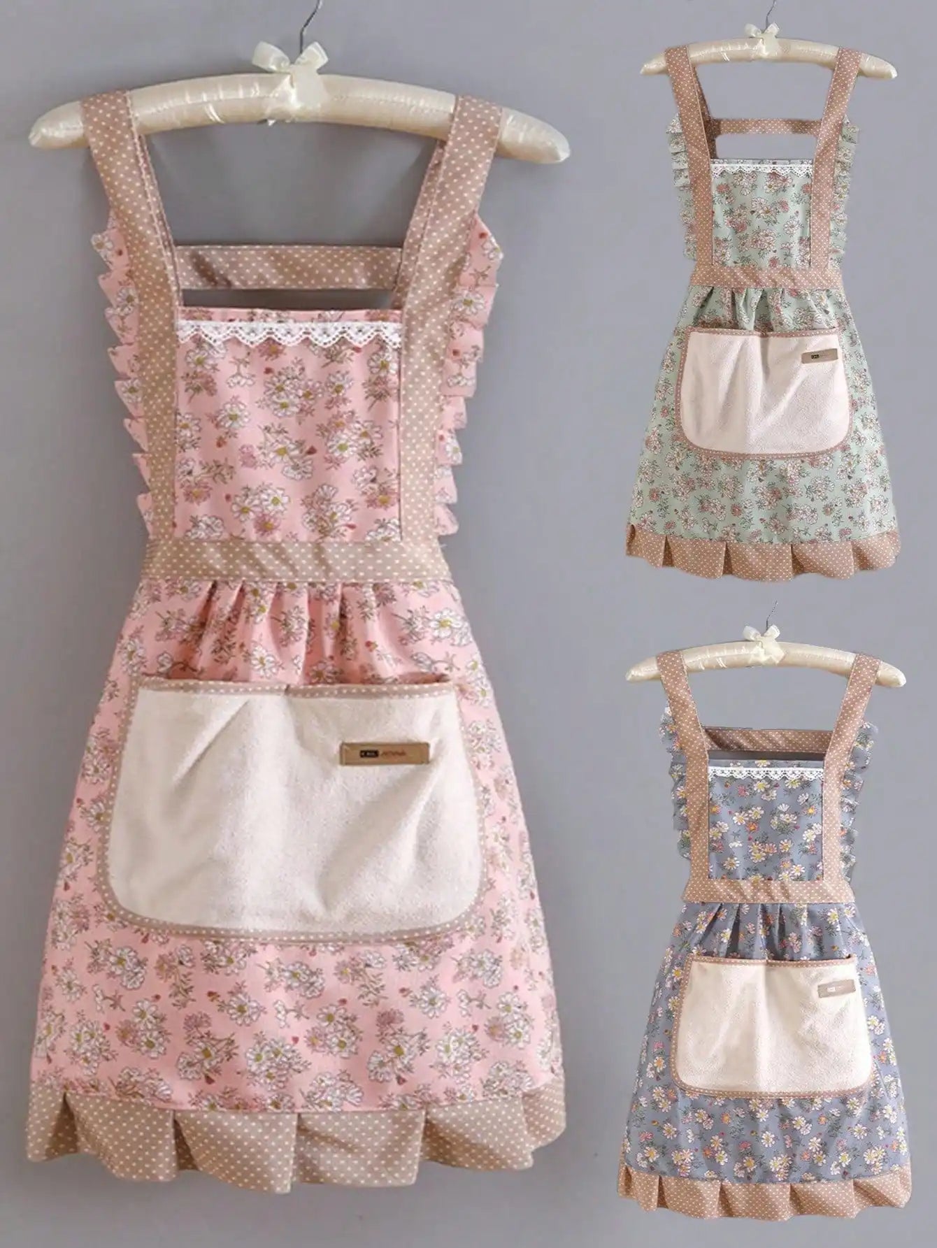 Blumenmuster Küchenschürze – Wasserdicht Ölfest mit Handwischfunktion