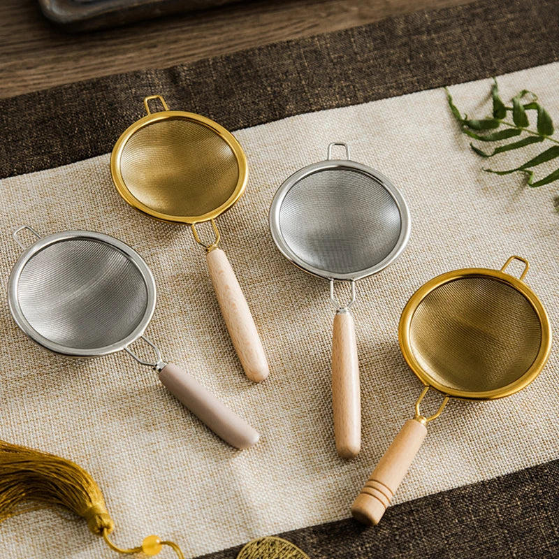 Edelstahl Teesieb mit langem Holzgriff Wiederverwendbarer Tee Filter