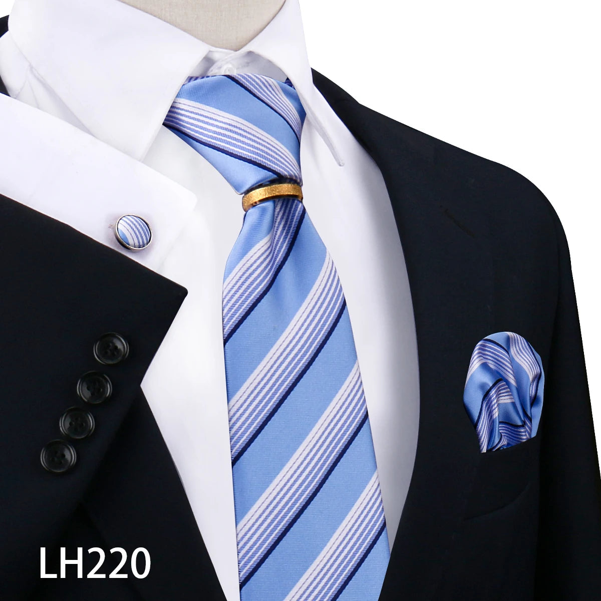 Herren Krawattenset Gold Ring, Manschettenknöpfe, Einstecktuch Festlich