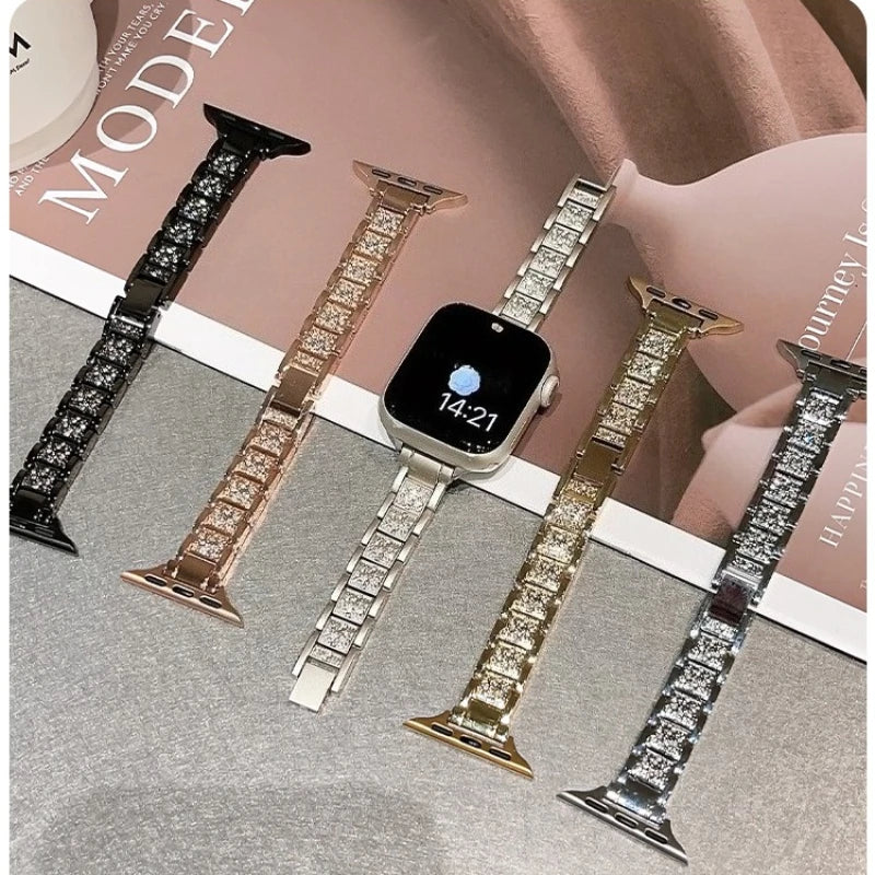 Glitzerndes Edelstahl-Metallarmband für Smartwatches Damen 38-49 mm