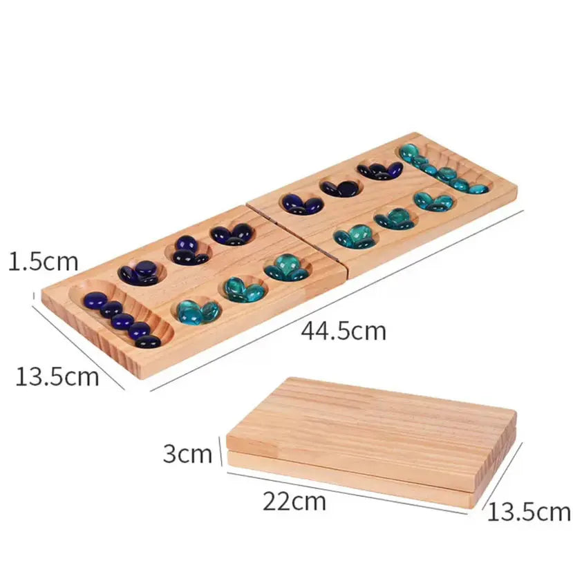 Faltbares Mancala Brettspiel aus Holz für Kinder und Erwachsene