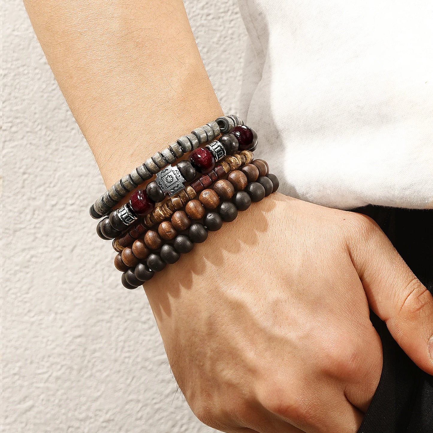 Mehrschichtiges Holzperlen Armband Set Ethnisch Trendy Schmuck Geschenk
