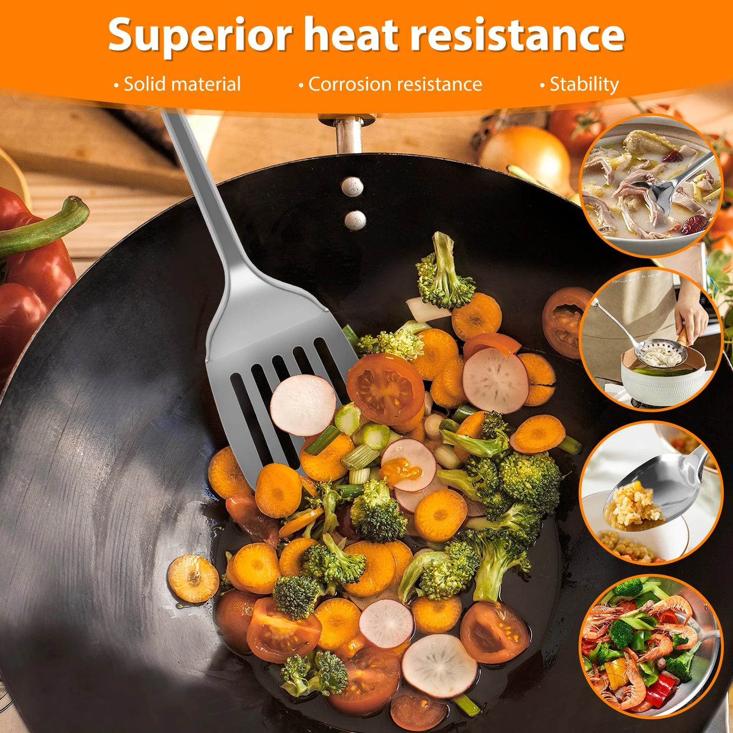 Kochutensilien-Set aus Edelstahl – langlebig und ergonomisch gestaltet