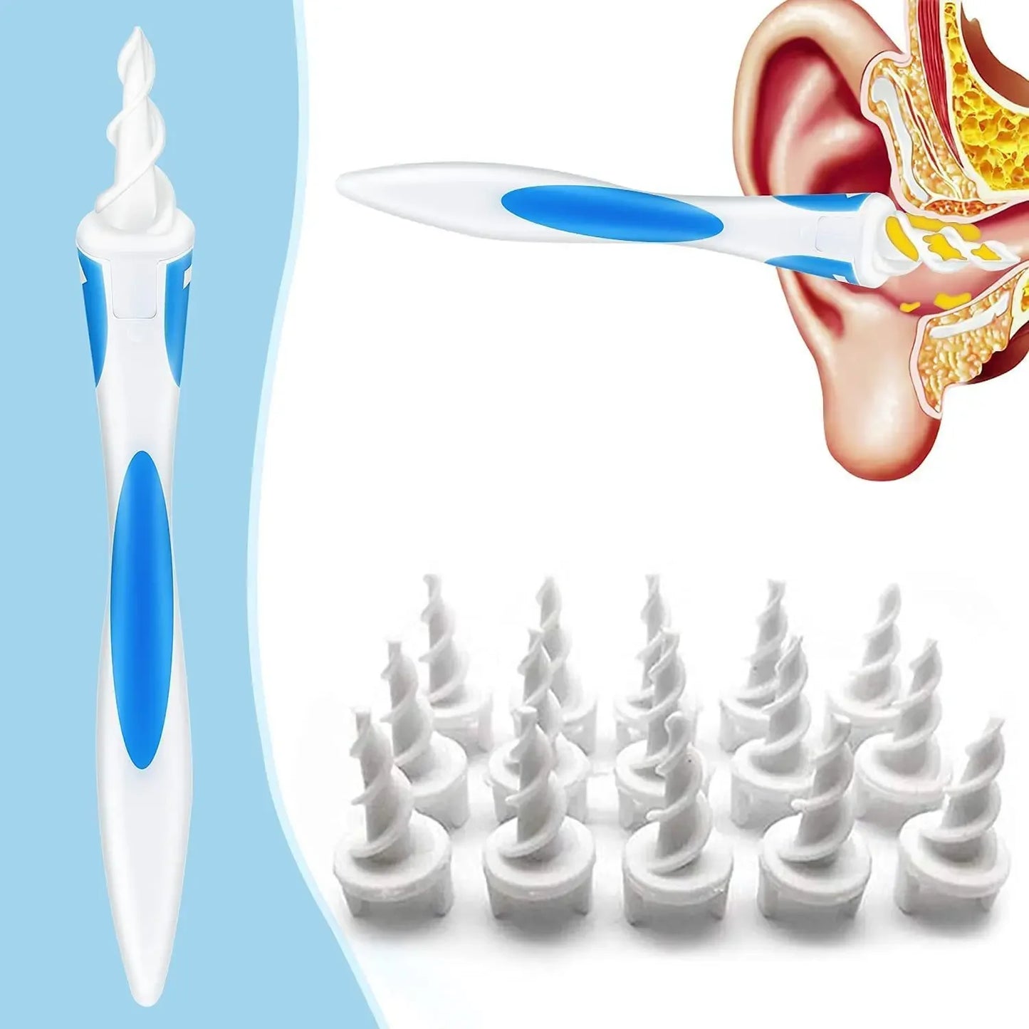 Silikon Spiral Ohrreiniger Set – 16 Aufsätze für sanfte Ohrenschmalz Pflege
