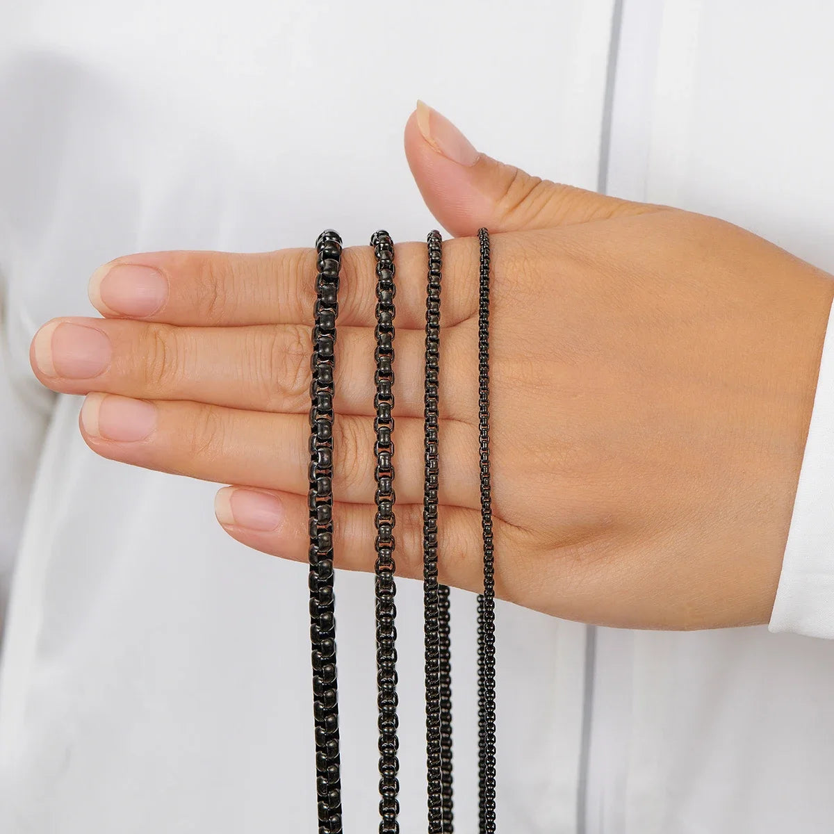 Schwarze Box Link Kette Edelstahl 2mm bis 5mm für Männer und Frauen-Yabubest - Home & More