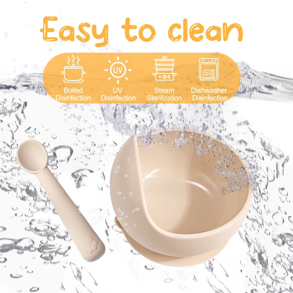2er Set Silikon Baby Schüssel mit Löffel BPA-frei Baby Geschirr Set