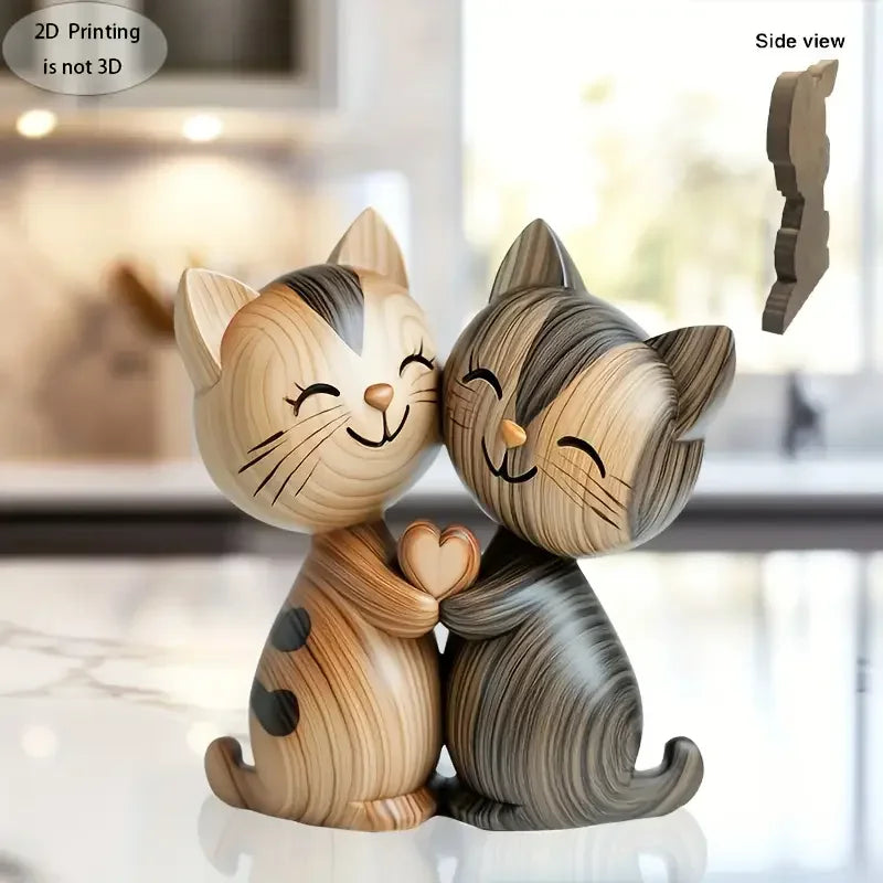 2D Holz Katze Hase Umarmung Figur – Desktop Deko - Tierliebhaber Geschenk