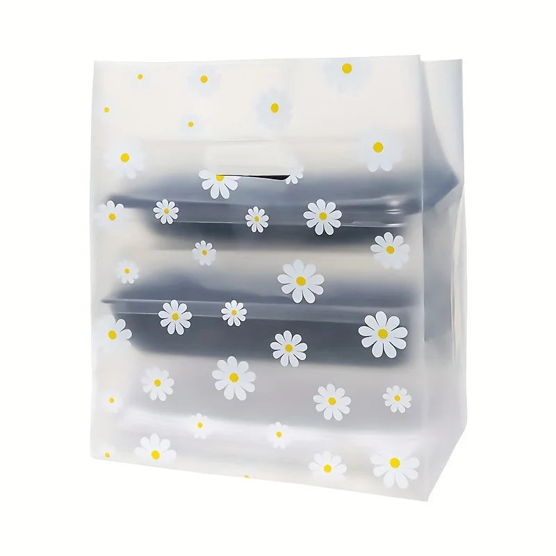 Transparente wiederverwendbare Einkaufstaschen mit Gänseblümchen Motiv 10 50 Stück