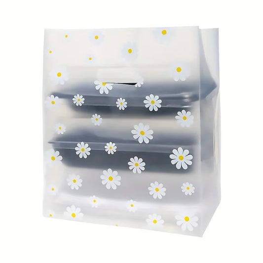 Transparente wiederverwendbare Einkaufstaschen mit Gänseblümchen Motiv 10 50 Stück