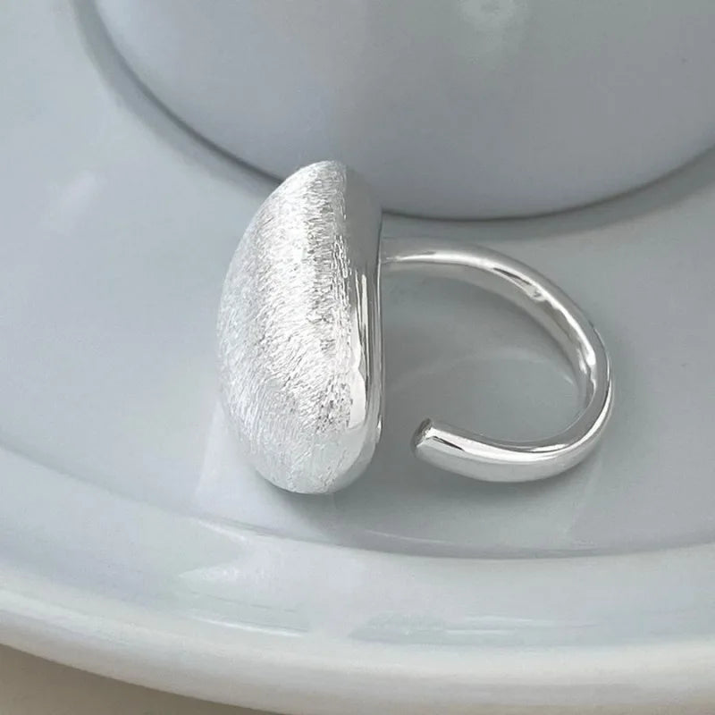 Offener 925 Silber Fingerring asymmetrisch oval matt verstellbar Damen