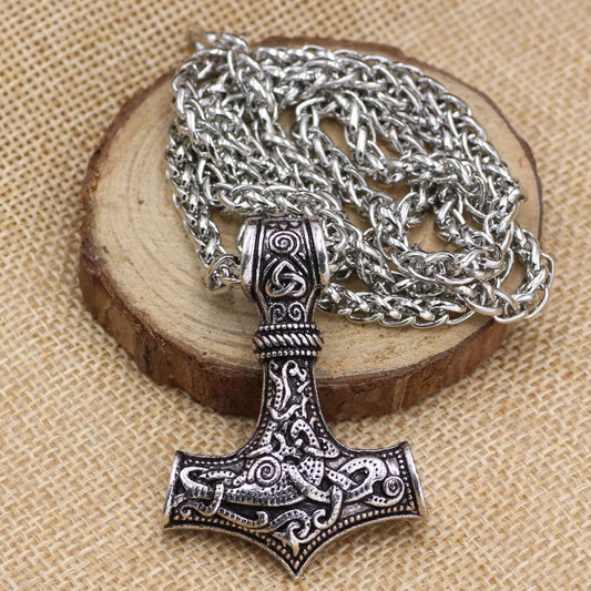 Viking Halskette mit Thors Hammer Anhänger Metall Zinklegierung Damen