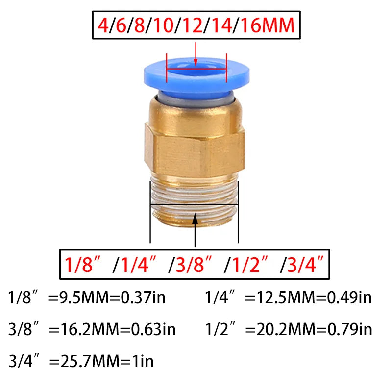 10er Set Pneumatische Schlauchanschlüsse mit BSP Gewinde 4-12mm Rohr
