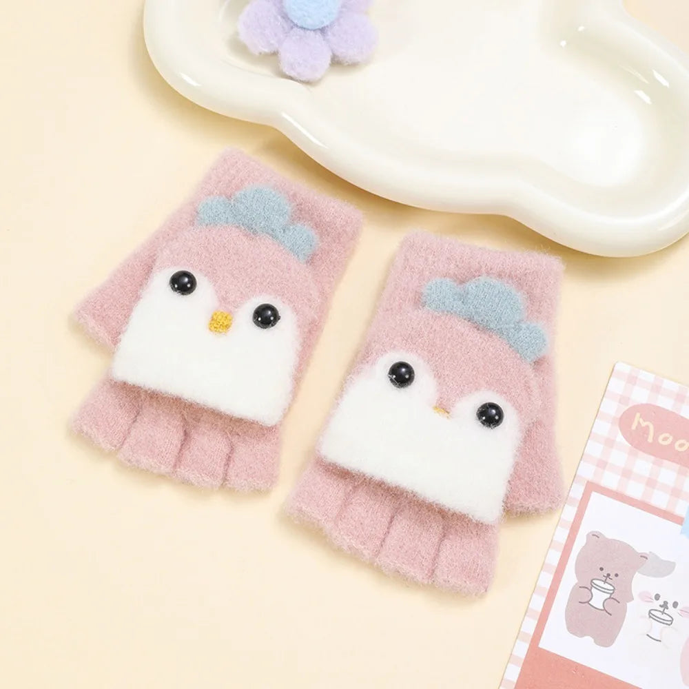 Warme Halbfinger Strickhandschuhe für Kinder mit Plüschfutter