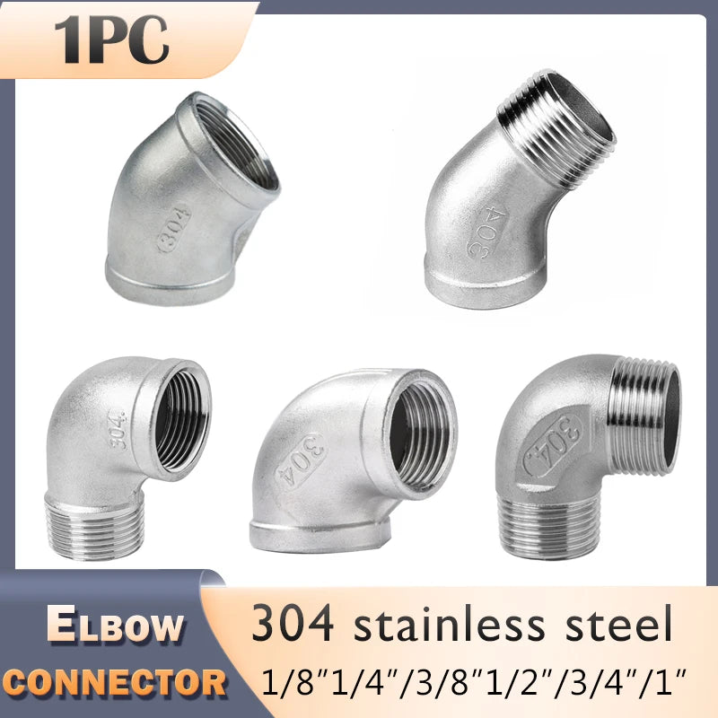 Robuste Edelstahl-Ellenbogen-Buchse 45° - 90° mit Außengewinde, 1/4 bis 1