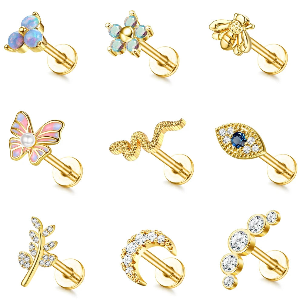 16G Edelstahl Knorpel Ohrstecker mit flacher Rückseite für Damen