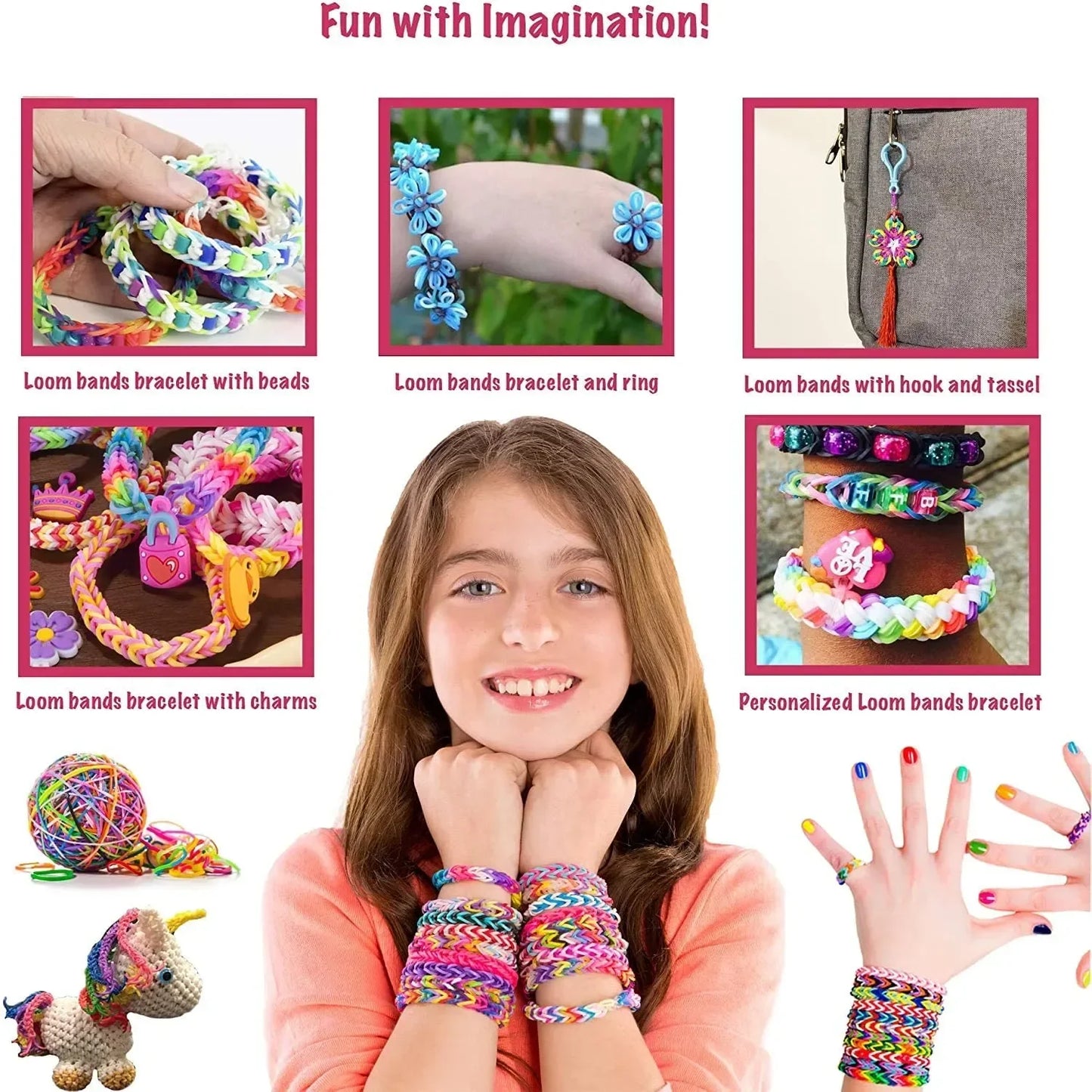 600 1500 Farbiges Gummiband Armbandherstellungsset DIY Kinder Strickset