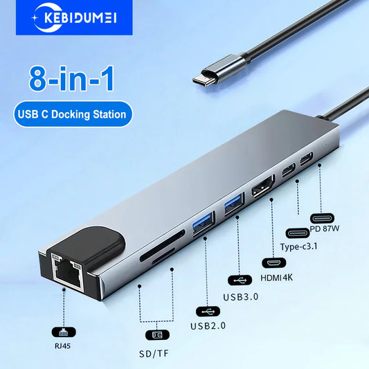 8-in-1 USB C Hub mit 4K HDMI Netzwerk SD TF Kartenleser für Laptop