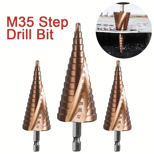 Präzises Bohren in Metall: M35 Kobalt Stufenbohrer 4-32 mm mit Dreiecksschaft
