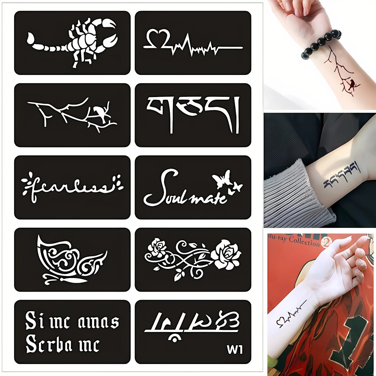 Henna Tattoo Schablone mit indischem Motiv fuer Gesichts und Koerperkunst