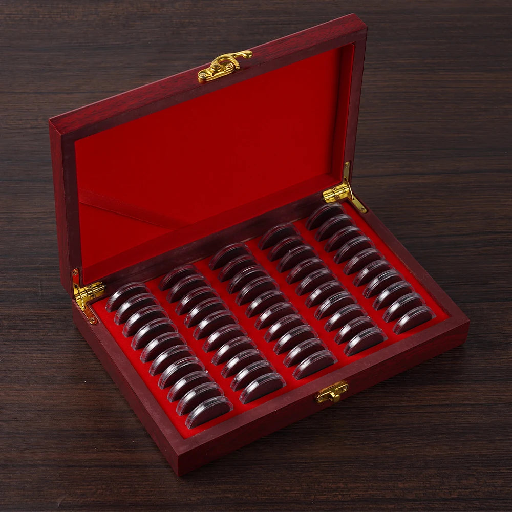 Praktische Holzkassette zur Aufbewahrung von 50 Münzen