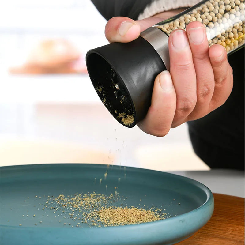 Elegante Edelstahl Pfeffermühle mit Glas für frische Gewürze