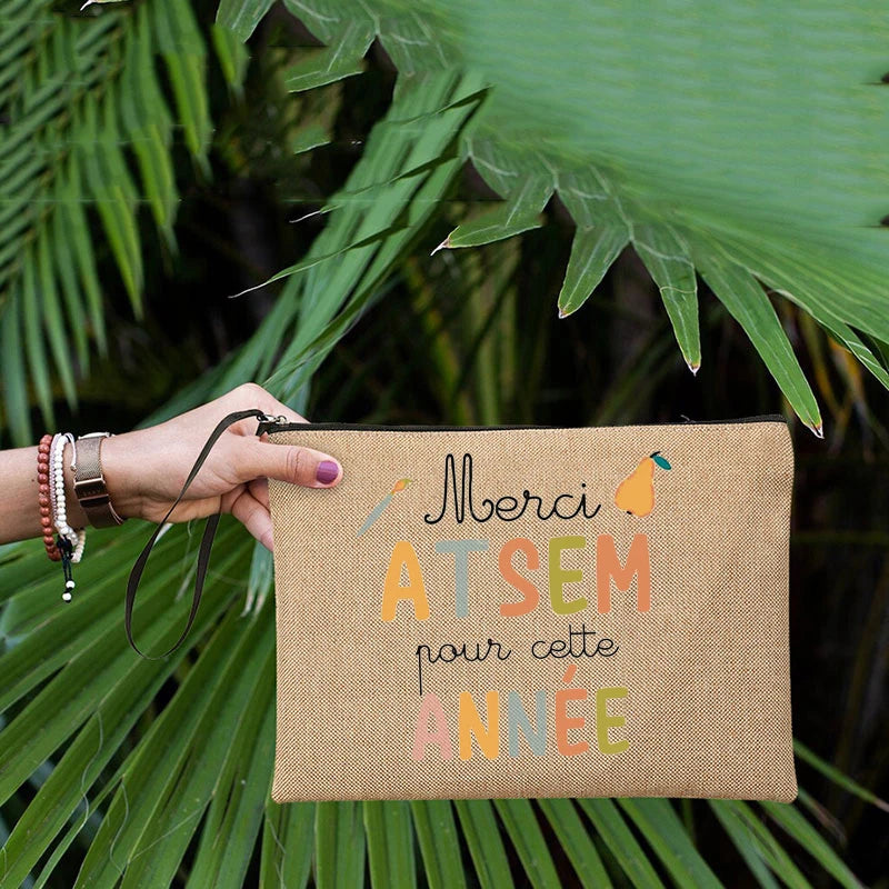 Großer Kosmetik Reisewaschbeutel aus Leinen mit Reißverschluss