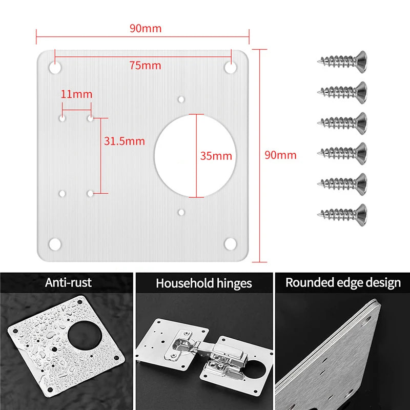 8-teiliges Scharnier Reparaturplatte aus gebürstetem Edelstahl 90x90mm