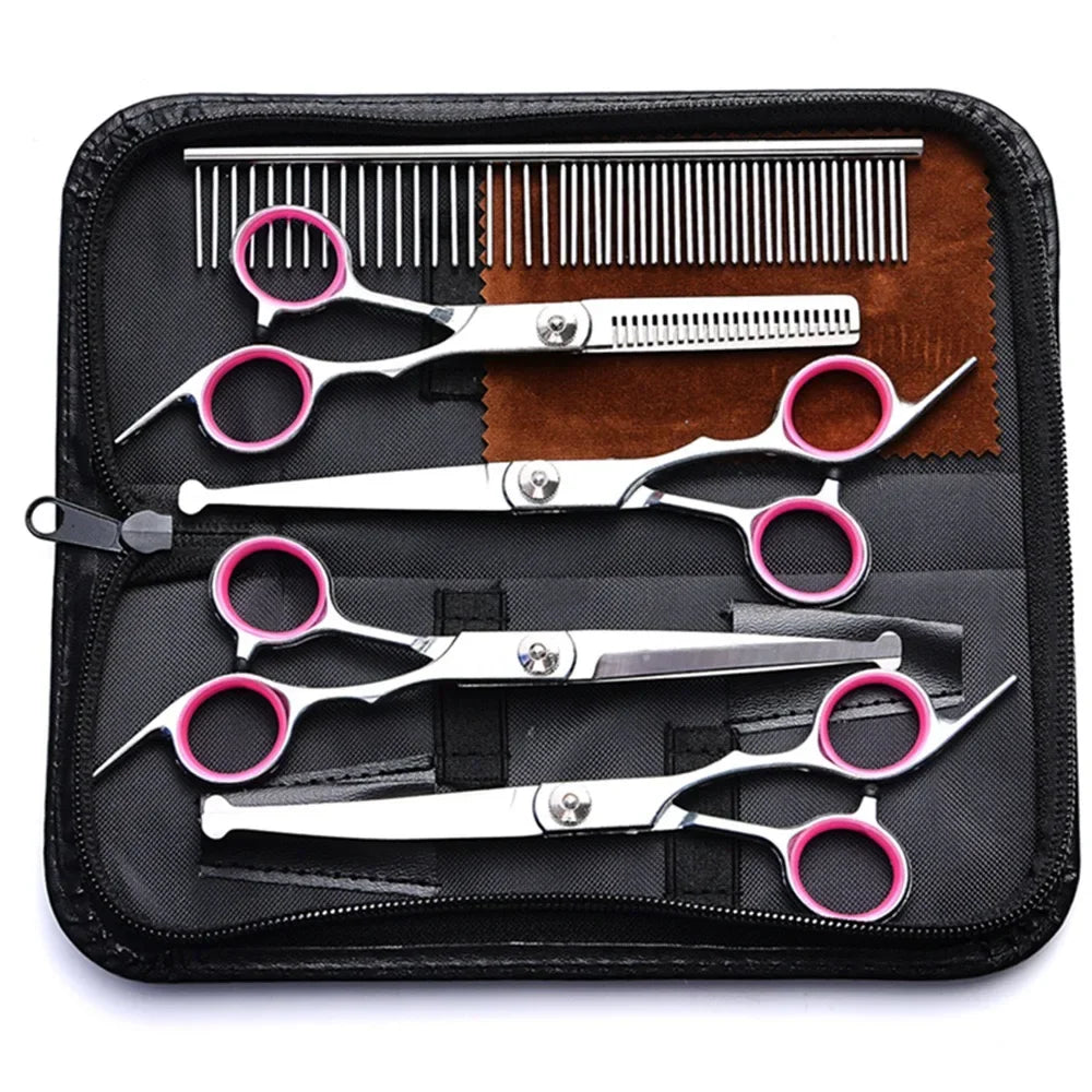 5-in-1 Fellscheren Set mit Sicherer Spitze für Hunde und Katzen Pflege