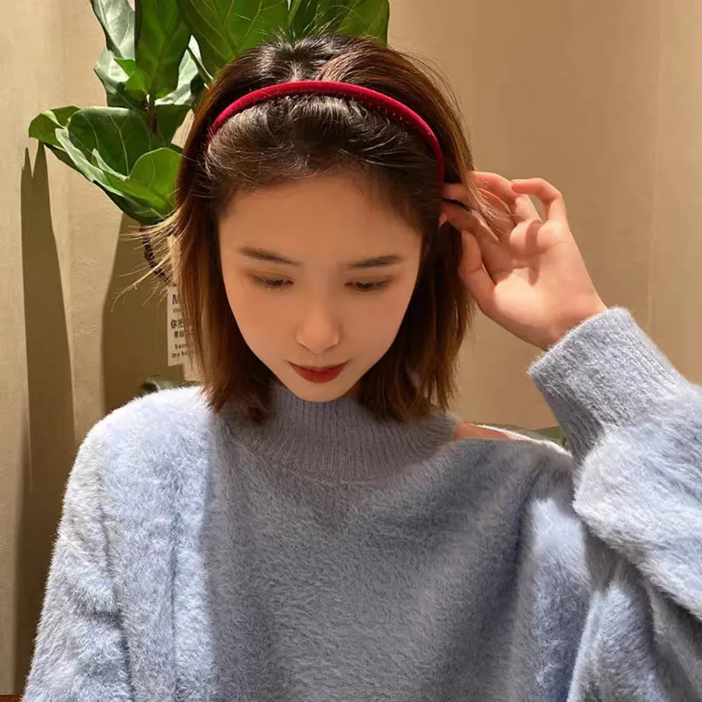 Elegantes schwarz rotes Samt Haarband mit Zahn im 2er Set