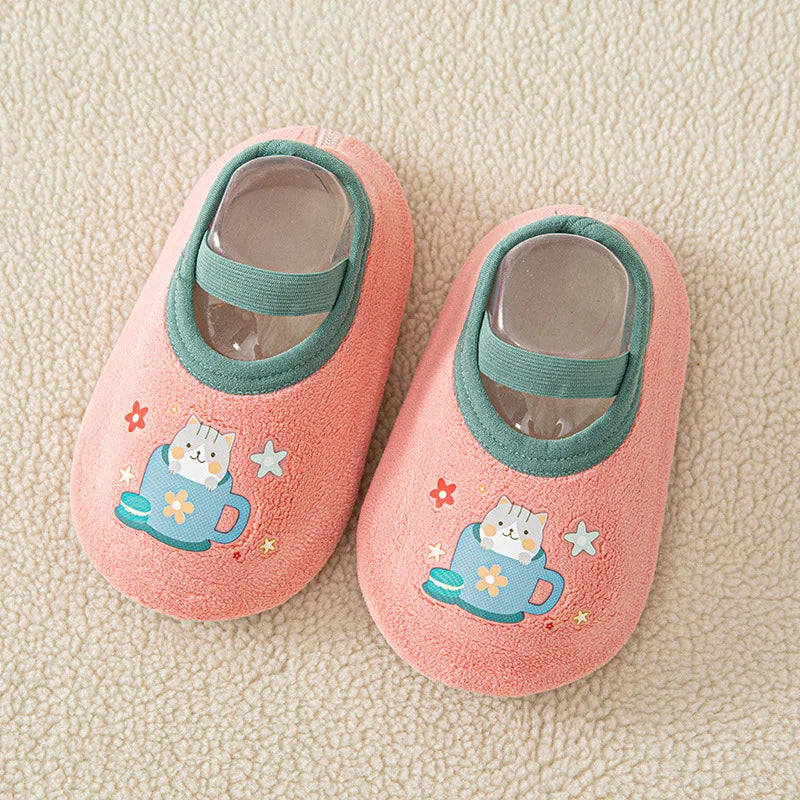 Rutschfeste Fleece-Bodensocken für Babys 0-4 Jahre warme Lauflernschuhe