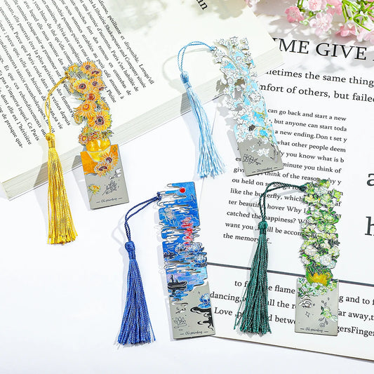 Metall Lesezeichen mit Blumen-Design und Quaste für Buchliebhaber