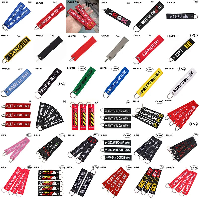 3-teiliges Schlüsselanhänger Set Bestickte Metallanhänger für Autos Motorräder