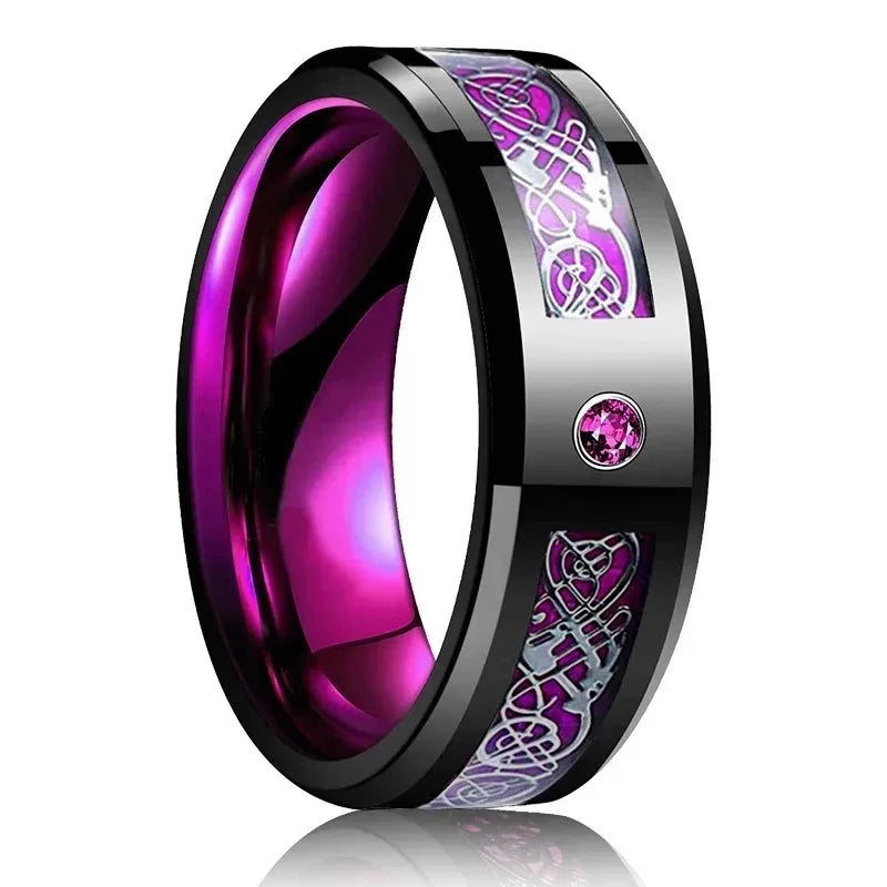 Eleganter Edelstahlring mit keltischem Drachen und Carbon Inlay