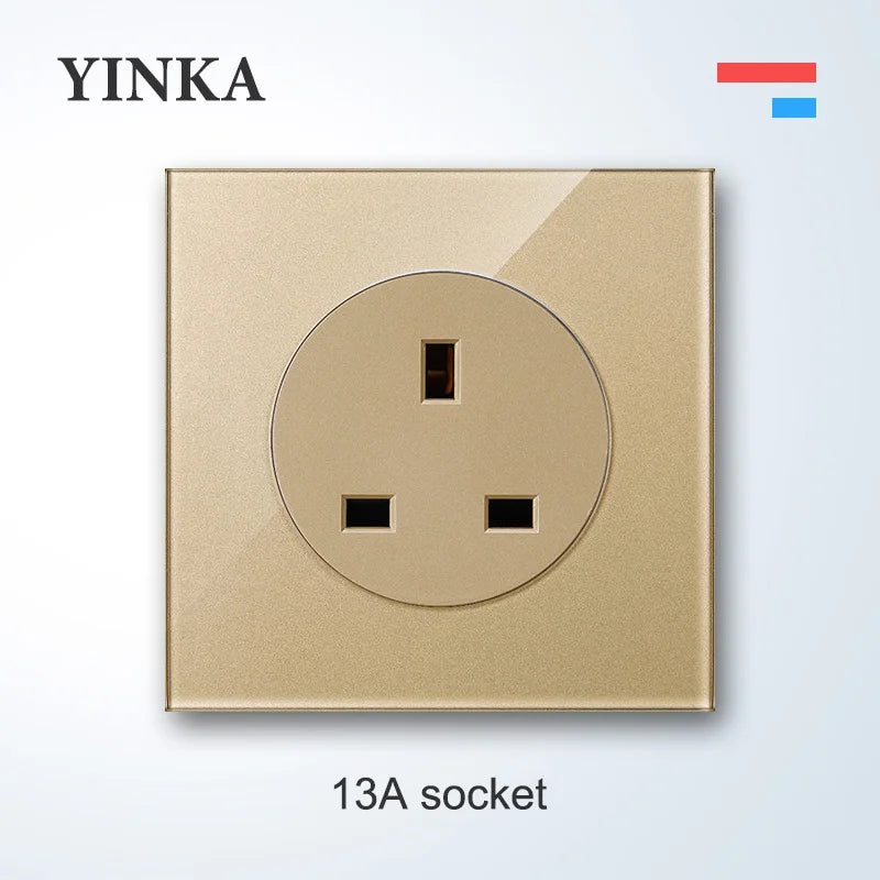 YINKA Lichtschalter mit goldener Glasscheibe für Zuhause EU Standard
