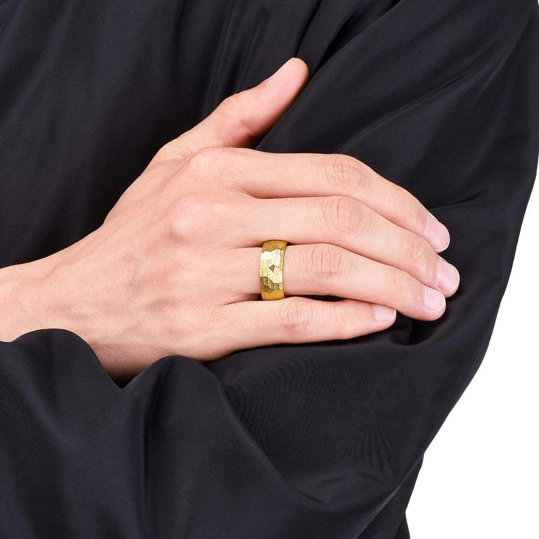 Modischer gehämmerter Titan Edelstahlring für Männer und Frauen schwarz-Yabubest - Home & More