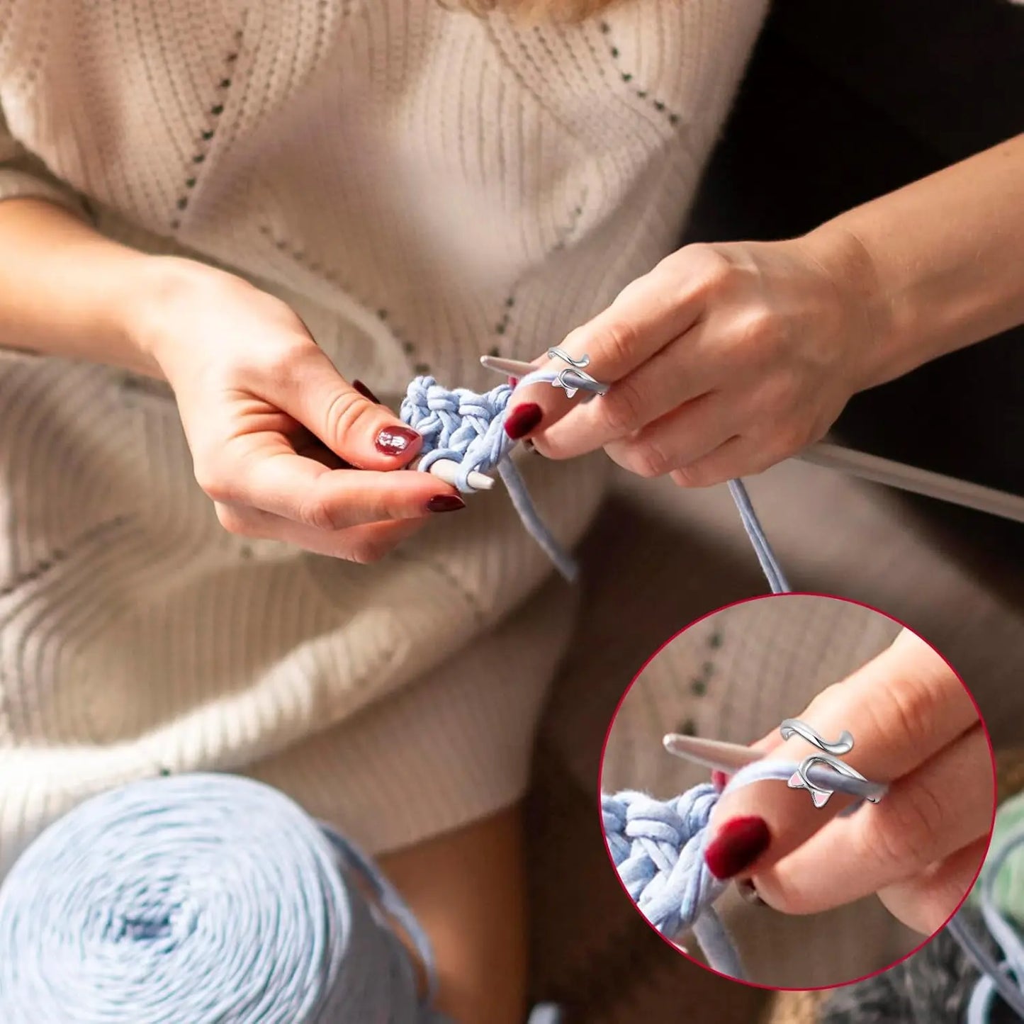 Verstellbarer Häkelspannung Katzenring – Garnführung für Stricker & Anfänger